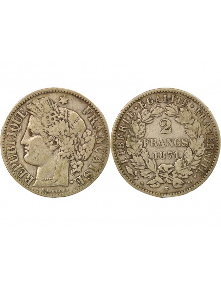Céres - Demeter 2 francs Argent 1871 K Bordeaux