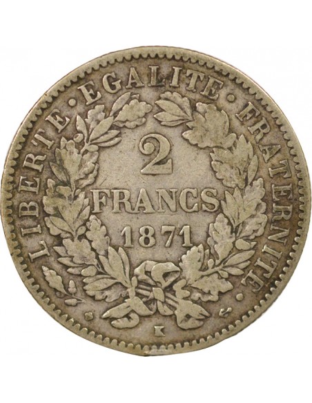 Céres - Demeter 2 francs Argent 1871 K Bordeaux