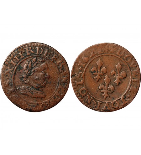 LOUIS XIII - DOUBLE TOURNOIS 1621 R VILLENEUVE SAINT ANDRE