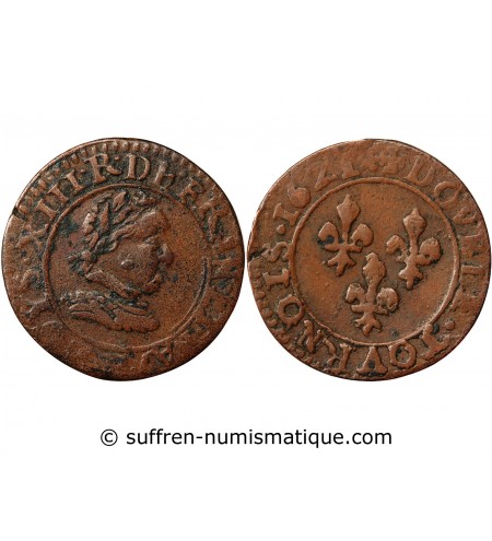 LOUIS XIII - DOUBLE TOURNOIS 1621 R VILLENEUVE SAINT ANDRE