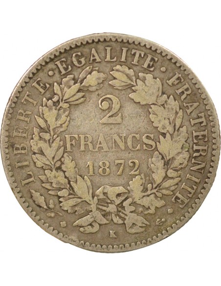Céres - Demeter 2 francs Argent 1872 K Bordeaux