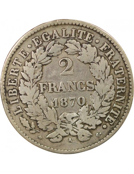 Céres - Demeter 2 francs Argent 1870 A Paris