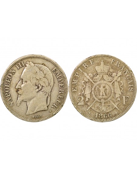 Napoléon III 2 francs Argent 1866 BB Strasbourg