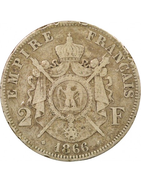 Napoléon III 2 francs Argent 1866 BB Strasbourg