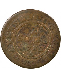 Guyane Française Louis XVI Type 2 2 sous Billon 1782 A - Paris 2