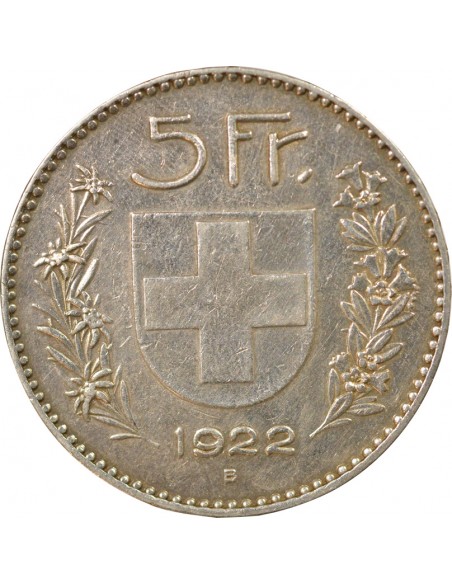 Suisse Tête de Berger 5 francs Argent 1922 Berne