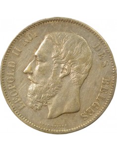 Belgique Léopold II 5 francs Argent 1874 B. Bruxelles 2