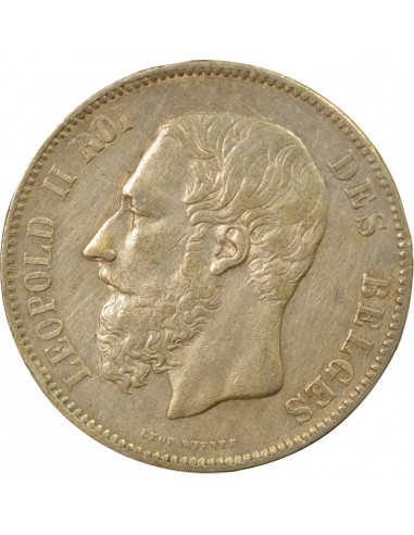 Belgique Léopold II 5 francs Argent 1874 B. Bruxelles