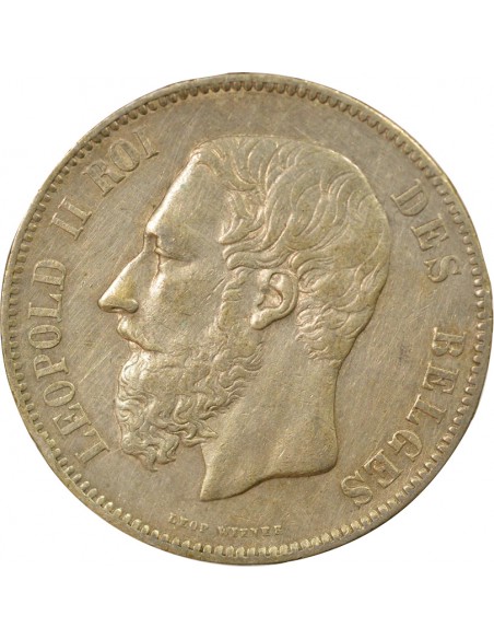 Belgique Léopold II 5 francs Argent 1874 B. Bruxelles