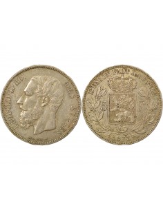 Belgique Léopold II 5 francs Argent 1873 B. Bruxelles