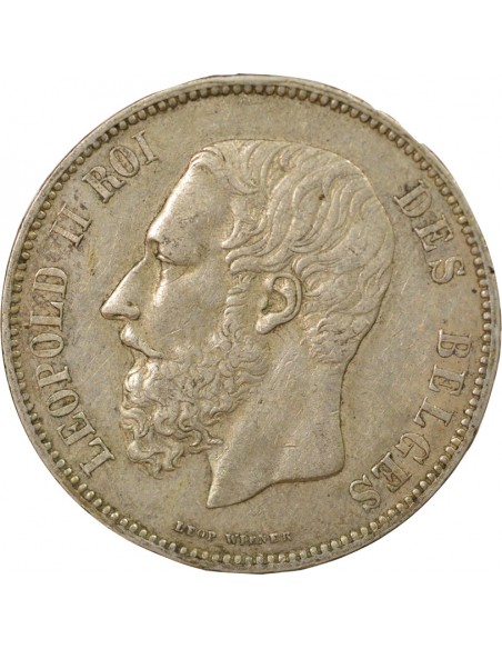 Belgique Léopold II 5 francs Argent 1873 B. Bruxelles