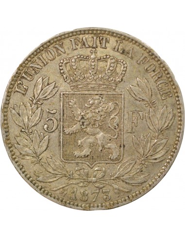 Belgique Léopold II 5 francs Argent 1873 B. Bruxelles
