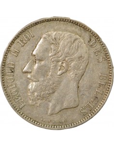 Belgique Léopold II PROTEGE resseré 5 francs Argent 1873 B. Bruxelles 2
