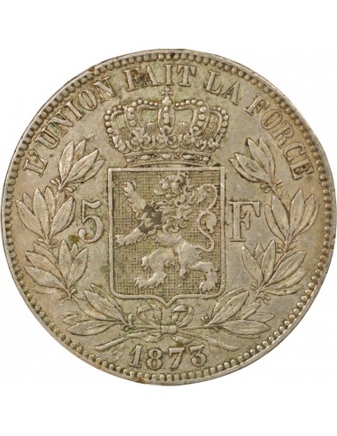 Belgique Léopold II PROTEGE resseré 5 francs Argent 1873 B. Bruxelles