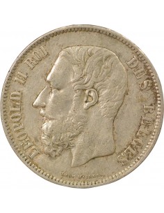Belgique Léopold II 5 francs Argent 1869 B. Bruxelles 2