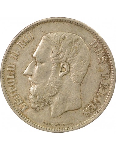 Belgique Léopold II 5 francs Argent 1869 B. Bruxelles