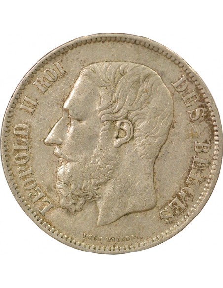 Belgique Léopold II 5 francs Argent 1869 B. Bruxelles