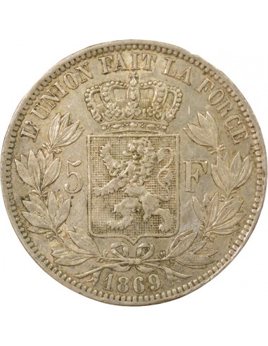 Belgique Léopold II 5 francs Argent 1869 B. Bruxelles