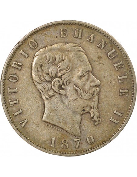 Italie Victor Emmanuel II 5 lire Argent 1870 M Milan