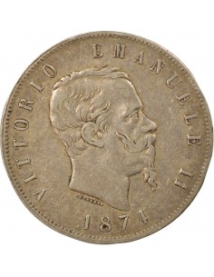 Italie Victor Emmanuel II 5 lire Argent 1874 M Milan 2