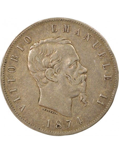 Italie Victor Emmanuel II 5 lire Argent 1874 M Milan