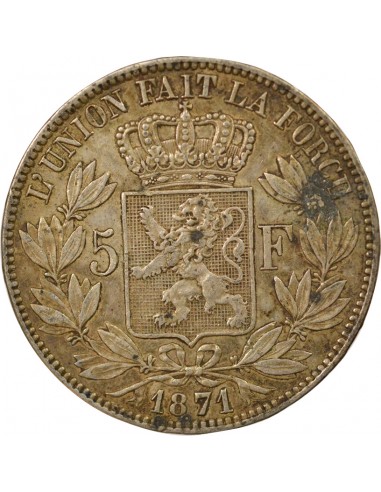 Belgique Léopold II 5 francs Argent 1871 B. Bruxelles