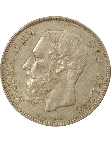Belgique Léopold II 5 francs Argent 1871 B. Bruxelles