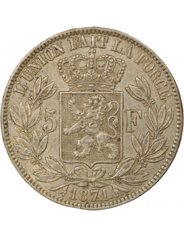 Belgique Léopold II 5 francs Argent 1871 B. Bruxelles