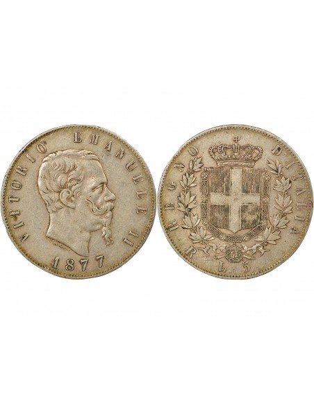 Italie Victor Emmanuel II 5 lire Argent 1877 R Rome