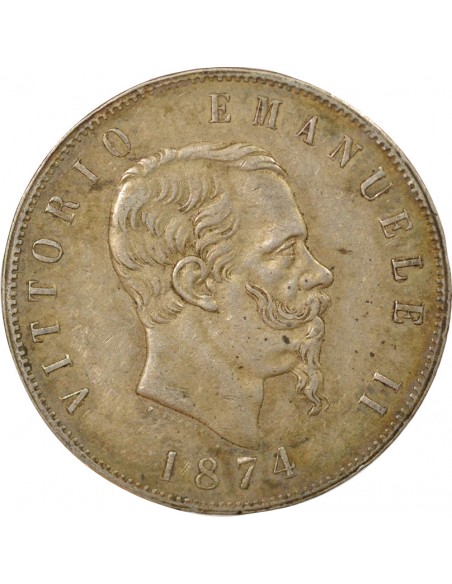 Italie Victor Emmanuel II 5 lire Argent 1874 M Milan
