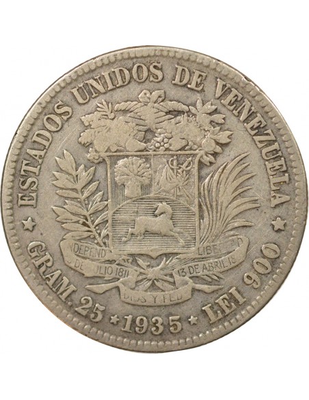 Général et Homme d'Etat 5 bolivares Argent 1935 Philadelphie