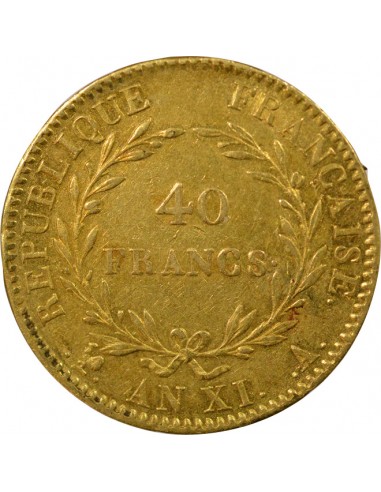 Roi d'Italie Consulat 40 francs Or An XI A - Paris