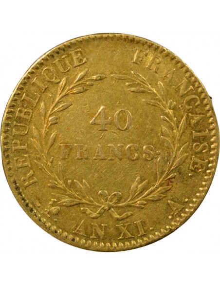 Roi d'Italie Consulat 40 francs Or An XI A - Paris