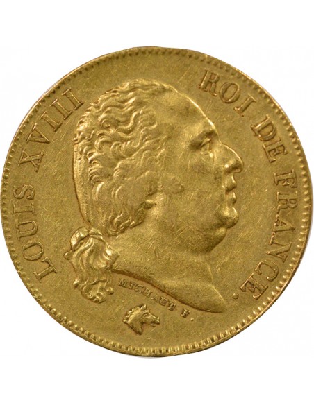 Louis XVIII Buste Habillé 40 francs Or 1818 W Lille