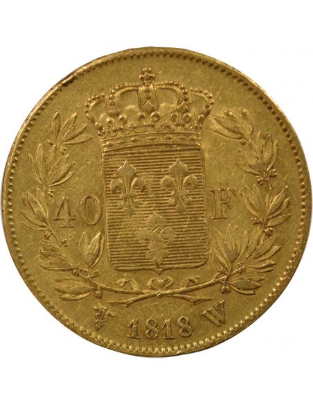 Louis XVIII Buste Habillé 40 francs Or 1818 W Lille