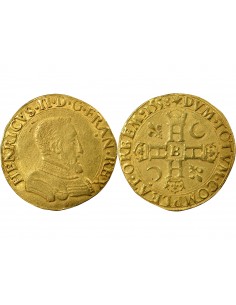 Henri II 2 henri d'or Or 1558 B Rouen