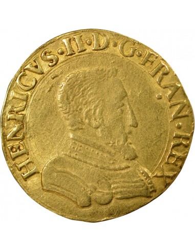 Henri II 2 henri d'or Or 1558 B Rouen