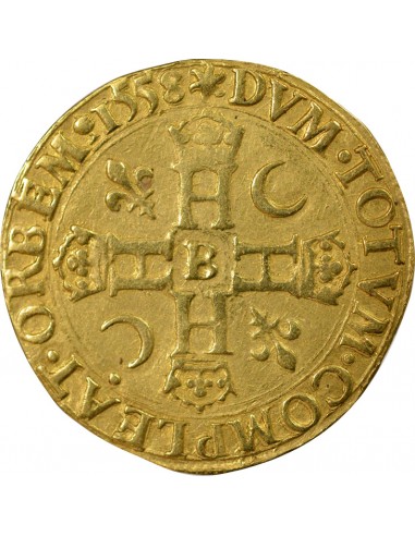 Henri II 2 henri d'or Or 1558 B Rouen