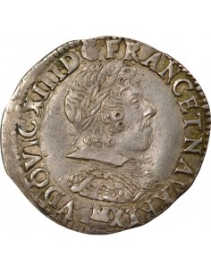 Louis XIII Lauré et au Col Plat 1/2 franc Argent 1628 M Toulouse 2