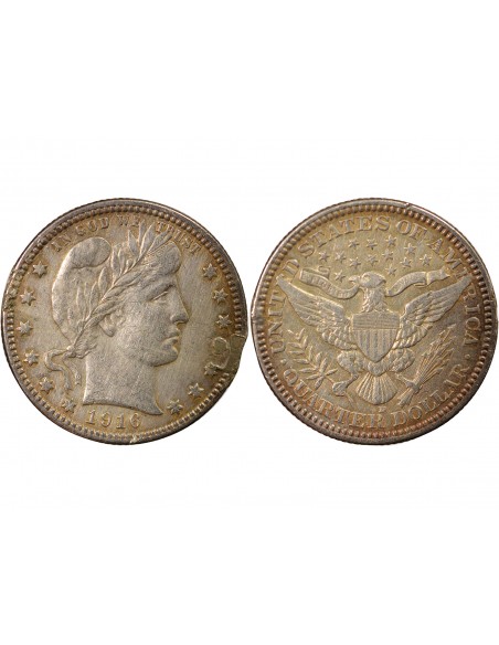 Etats Unis d'Amérique Barber Quarter 1/4 Dollar Argent 1916 D Denver