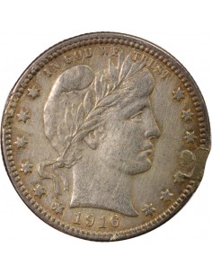 Etats Unis d'Amérique Barber Quarter 1/4 Dollar Argent 1916 D Denver 2
