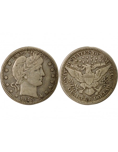 Etats Unis d'Amérique Barber Quarter 1/4 Dollar Argent 1915 D Denver