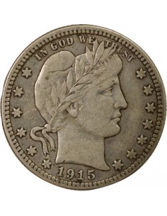 Etats Unis d'Amérique Barber Quarter 1/4 Dollar Argent 1915 D Denver 2