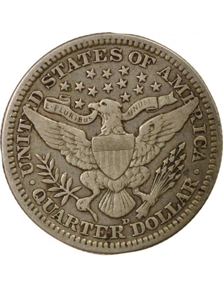 Etats Unis d'Amérique Barber Quarter 1/4 Dollar Argent 1915 D Denver