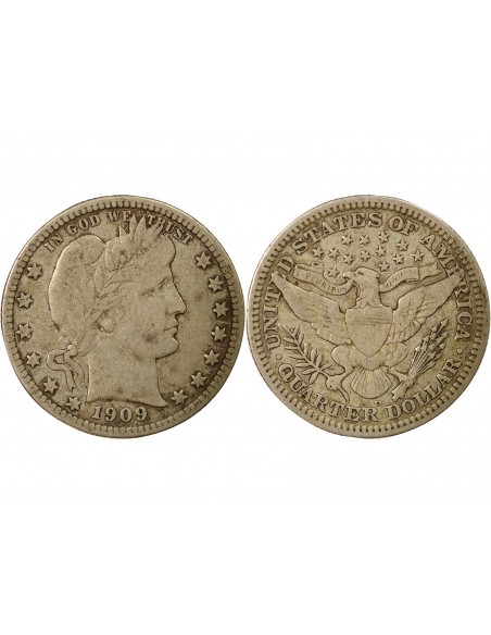 Etats Unis d'Amérique Barber Quarter 1/4 Dollar Argent 1909 D Denver