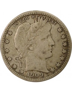 Etats Unis d'Amérique Barber Quarter 1/4 Dollar Argent 1909 D Denver 2
