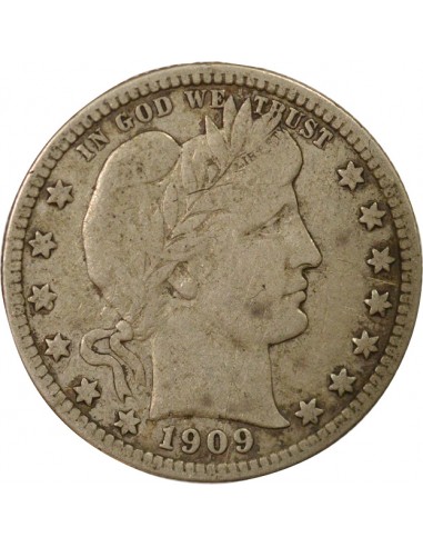 Etats Unis d'Amérique Barber Quarter 1/4 Dollar Argent 1909 D Denver