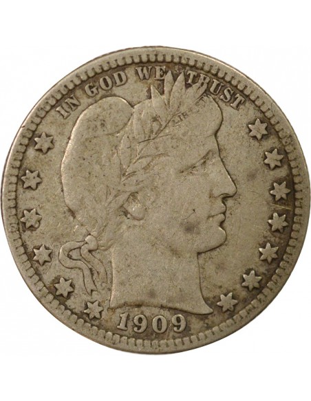 Etats Unis d'Amérique Barber Quarter 1/4 Dollar Argent 1909 D Denver