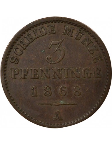 Etats Allemands (Prusse) Guillaume I de Prusse 3 pfennig Cuivre 1868 A Berlin