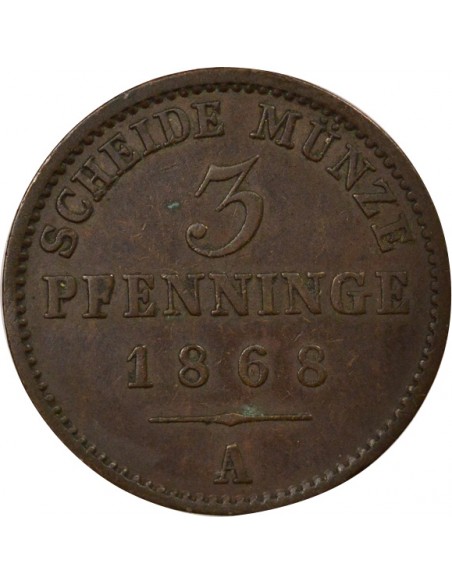 Etats Allemands (Prusse) Guillaume I de Prusse 3 pfennig Cuivre 1868 A Berlin